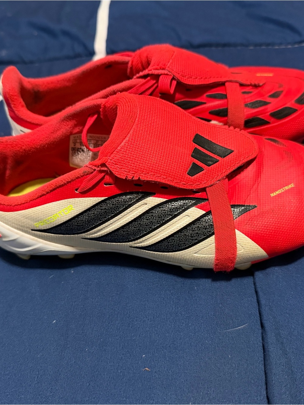 adidas Kids Red Soccer Cleats with White & Black Stripes